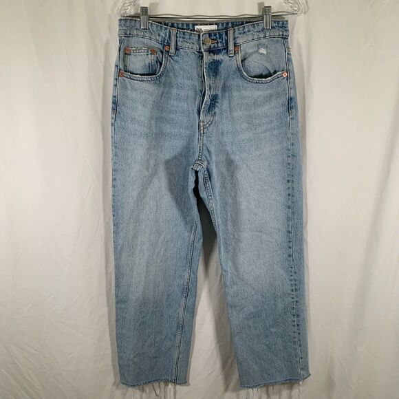 Zara Denim - Zara Jeans Women's 8 Light Wash Denim Button Fly High Rise Cotton Pockets Cutoff